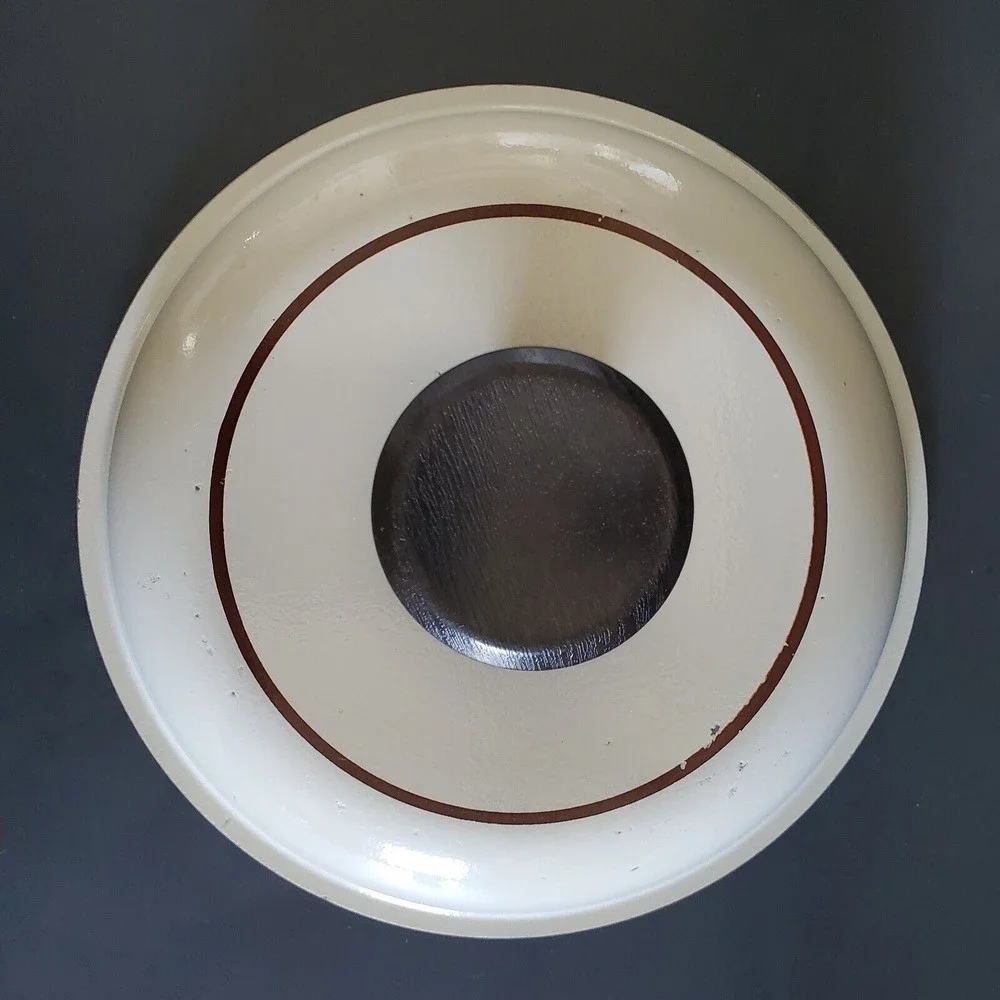 Vtg 1970s Regal Club Aluminum Replacement Pan Lid-Beige Cover w/ Brown pinstripe